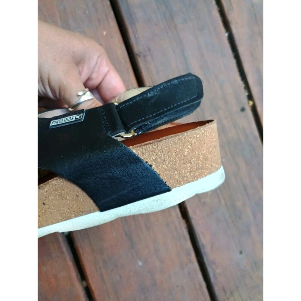 Women's Pikolinos Mahon Leather Wedge Platform Sandals Black Slingback 36 - Picture 2 of 4